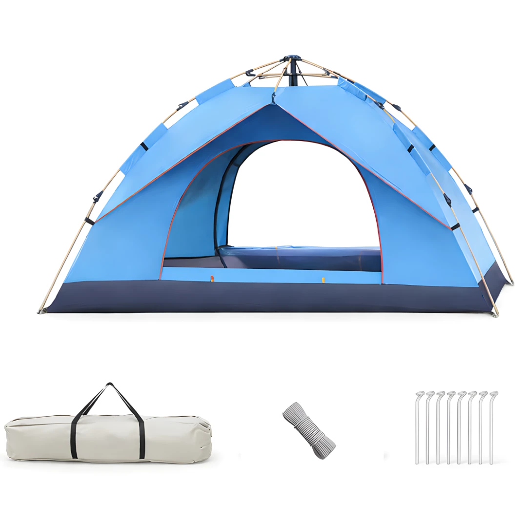 2 person quick open tent with storage bag, guy ropes and ten pegs included
