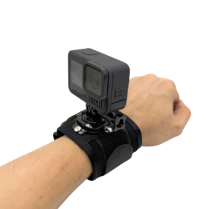 Action camera wrist mount with adjustable strap