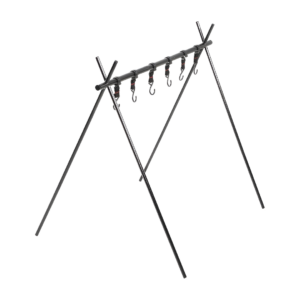 Camping storage rack with foldable A-frame design and hanging hooks