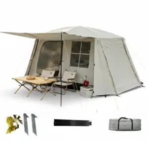 4 person cabin tent with poles, tent pegs, guy ropes and carry bag included