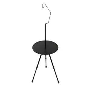 Camping side table with adjustable legs and lantern holder