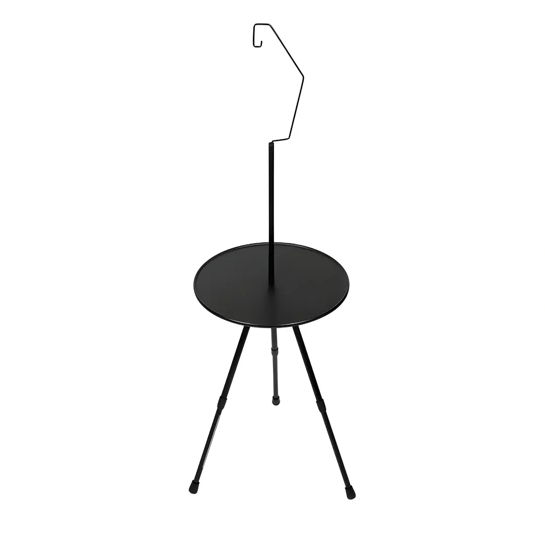 Camping side table with adjustable legs and lantern holder