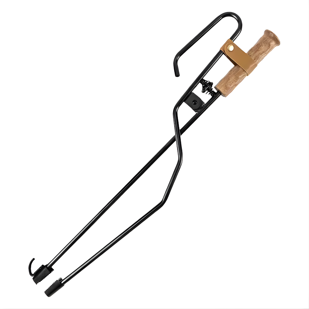 3-in-1 fire tongs with wooden handle for campfire and braai use