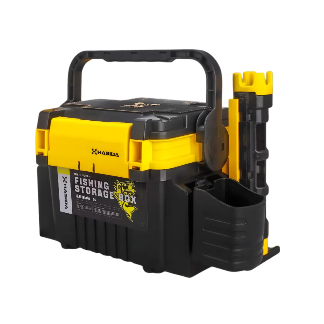 6L fishing storage box with rod holders and cup holder