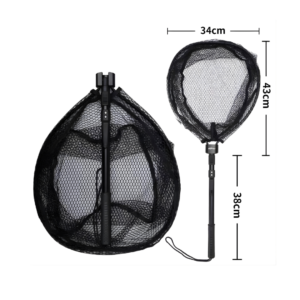 Folding fishing landing net with rubber mesh
